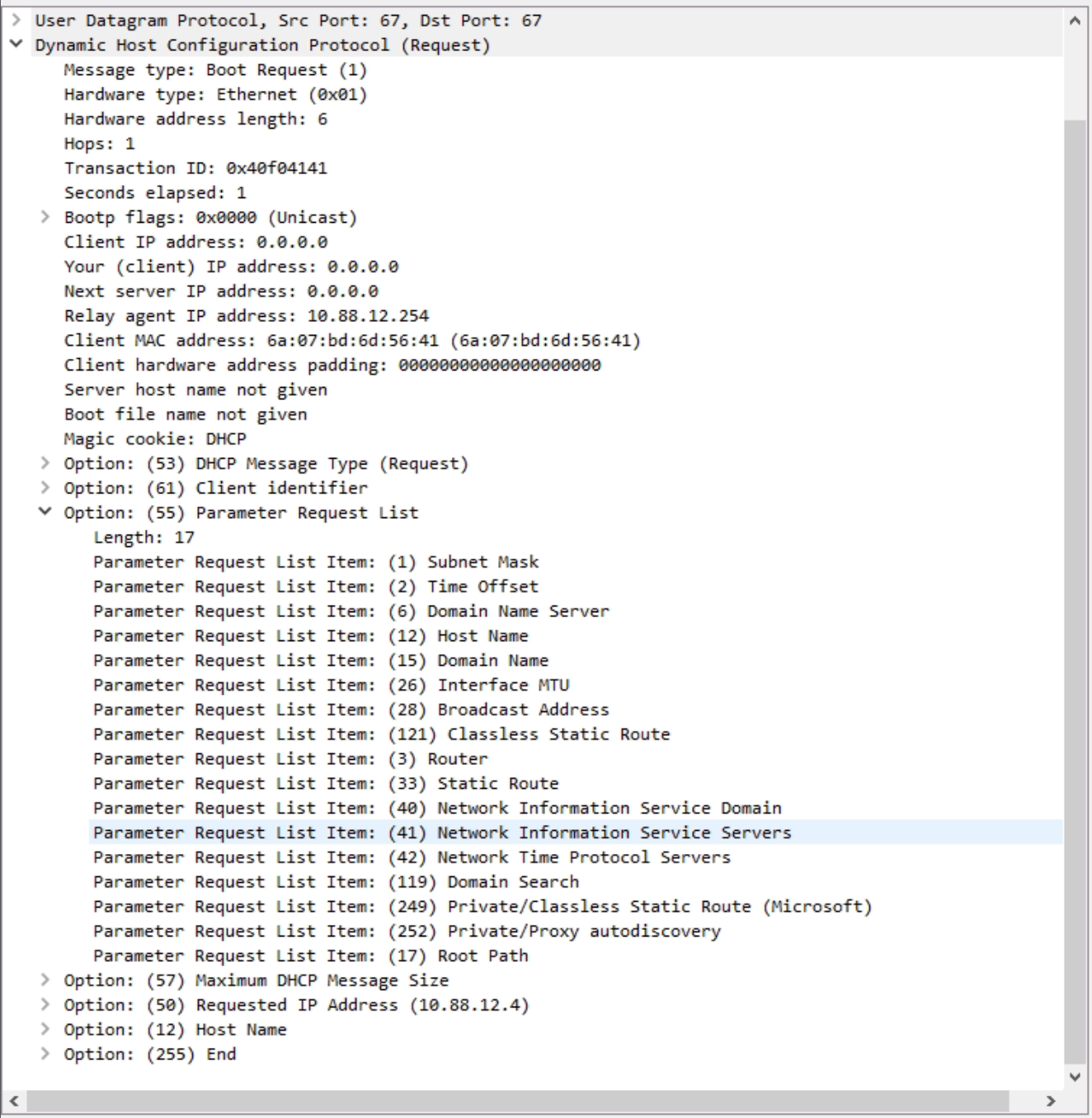 A DHCP Request coming from a Linux Host