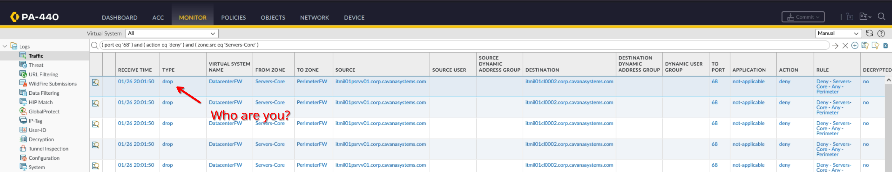 The firewall showing a DHCP packet that should have not been there.